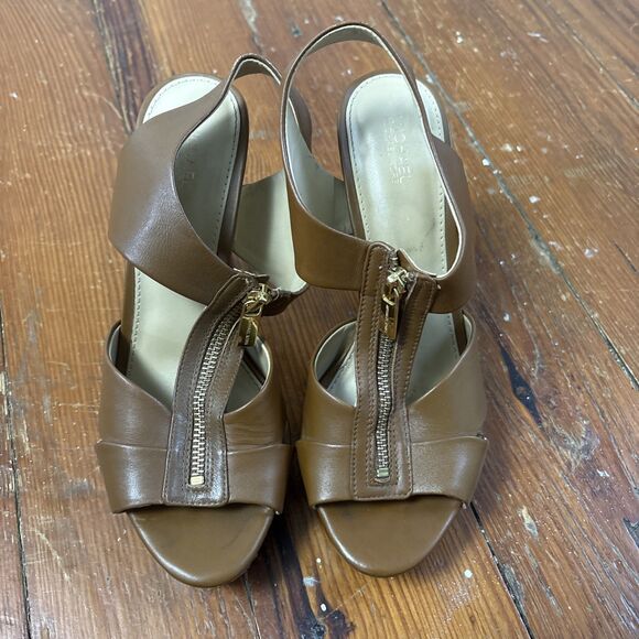 Michael Kors Womens Shoes Size 8 High Heeled Brown Tan Sandals - Picture 4 of 6